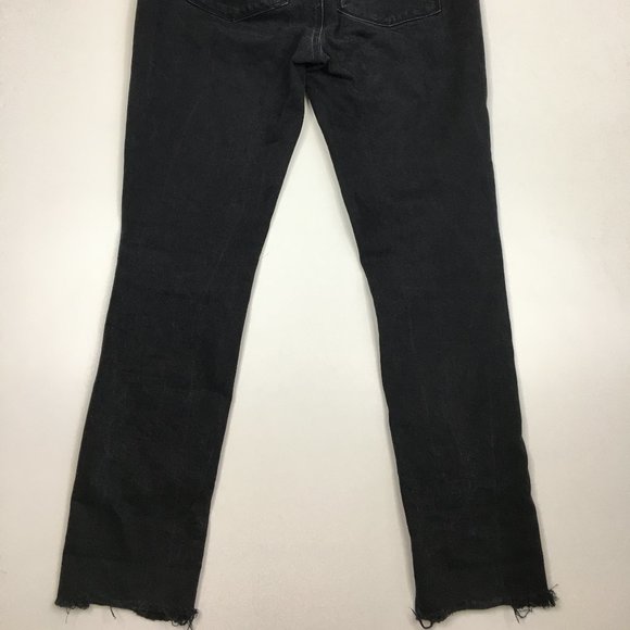 PAIGE Premium Denim Riot Wash Hoxton Ankle Peg Belted Raw Edge Hem Jeans - Picture 14 of 15